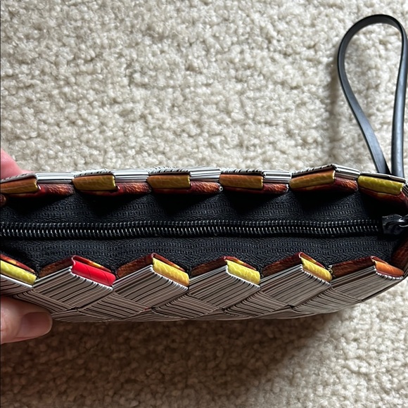 Handmade Striped Black and White Recycled barcode Wristlet - Picture 4 of 6